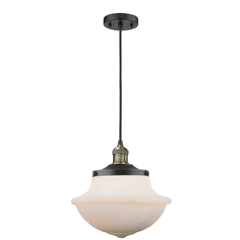 Oxford Mini Pendant shown in the Black Antique Brass finish with a Matte White shade