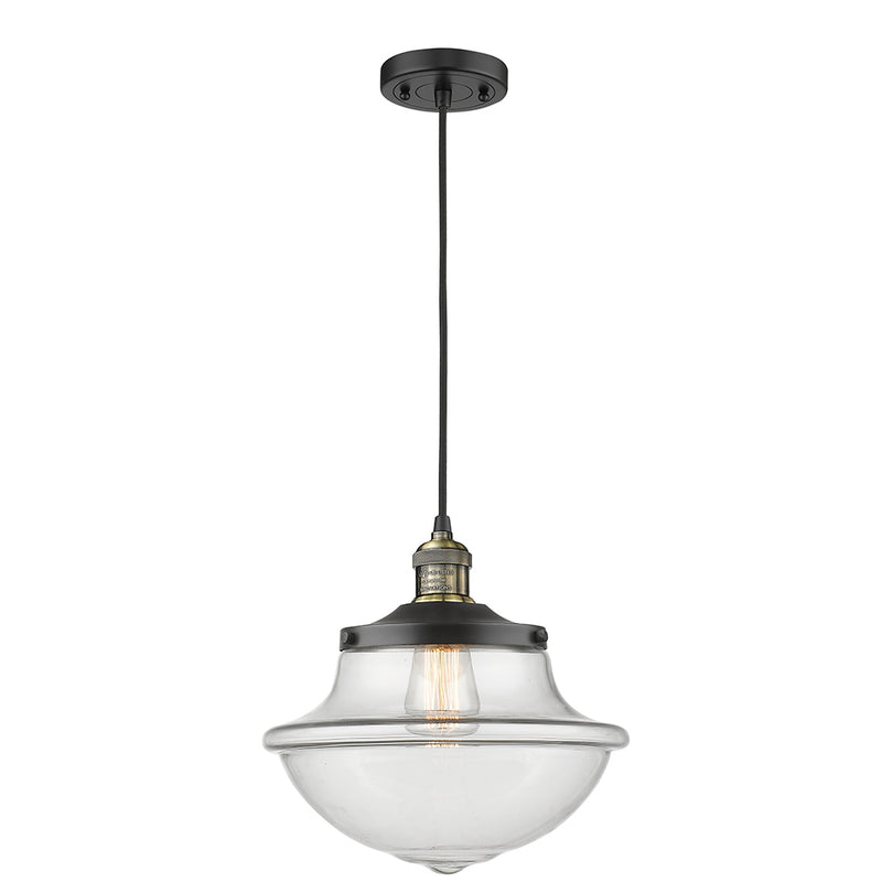 Oxford Mini Pendant shown in the Black Antique Brass finish with a Clear shade