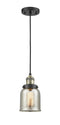 Innovations Lighting Small Bell 1-100 watt 5 inch Black Antique Brass Mini Pendant with Silver Plated Mercury glass 201CBABG58