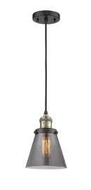 Innovations Lighting Small Cone 1-100 watt 6 inch Black Antique Brass Mini Pendant with Smoked glass 201CBABG63