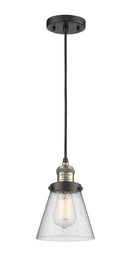 Innovations Lighting Small Cone 1-100 watt 6 inch Black Antique Brass Mini Pendant with Seedy glass 201CBABG64