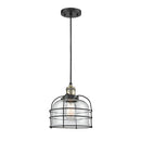 Bell Cage Mini Pendant shown in the Black Antique Brass finish with a Clear shade