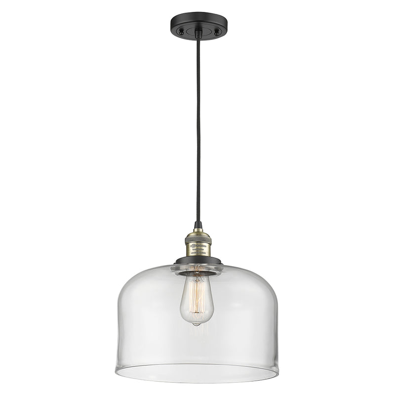 Bell Mini Pendant shown in the Black Antique Brass finish with a Clear shade