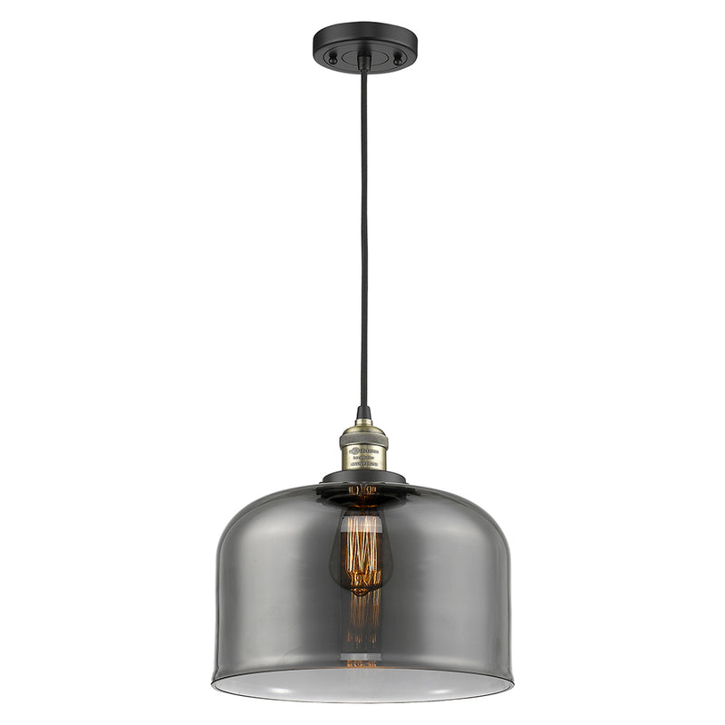 Bell Mini Pendant shown in the Black Antique Brass finish with a Plated Smoke shade