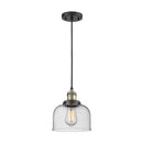 Bell Mini Pendant shown in the Black Antique Brass finish with a Seedy shade