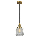 Chatham Mini Pendant shown in the Brushed Brass finish with a Clear shade