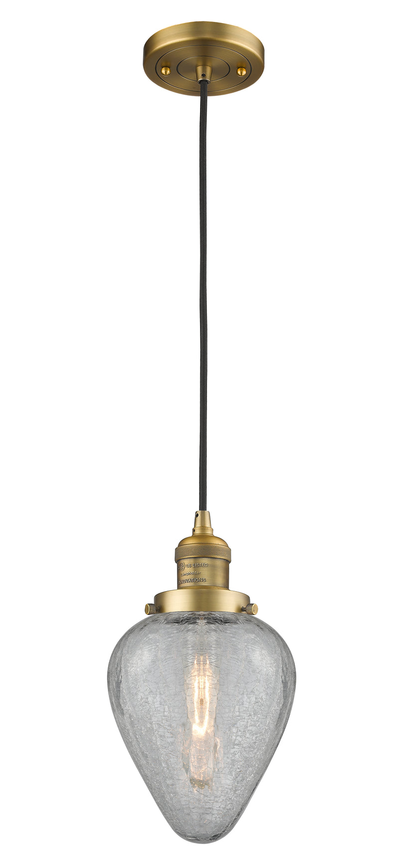 Innovations Lighting Geneseo 1-100 watt 6.5 inch Brushed Brass Mini Pendant with Clear Crackle glass 201CBBG165