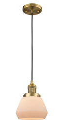 Innovations Lighting Fulton 1-100 watt 7 inch Brushed Brass Mini Pendant with Matte White Cased glass 201CBBG171