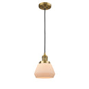 Fulton Mini Pendant shown in the Brushed Brass finish with a Matte White shade