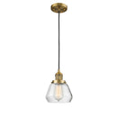 Fulton Mini Pendant shown in the Brushed Brass finish with a Clear shade