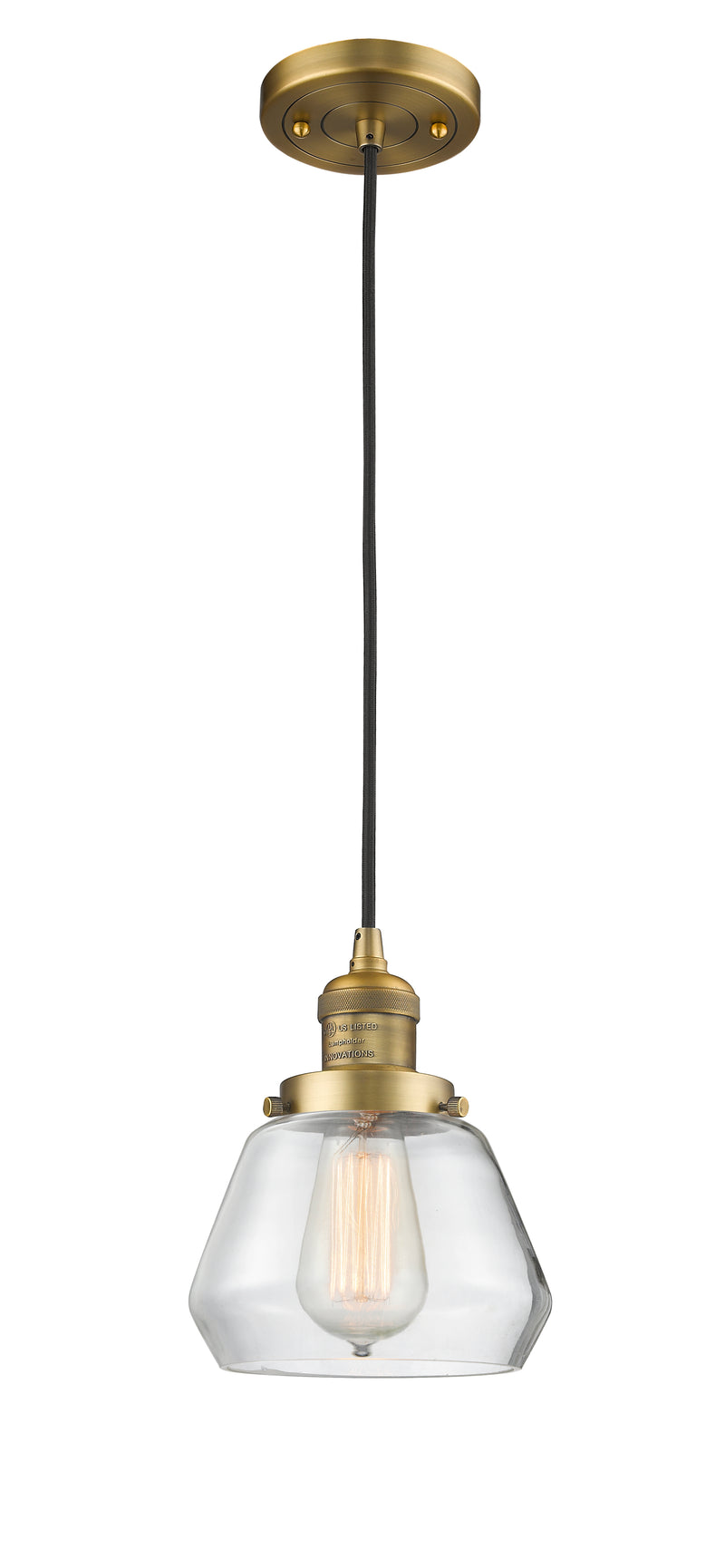 Innovations Lighting Fulton 1-100 watt 7 inch Brushed Brass Mini Pendant with Clear glass 201CBBG172