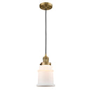 Canton Mini Pendant shown in the Brushed Brass finish with a Matte White shade