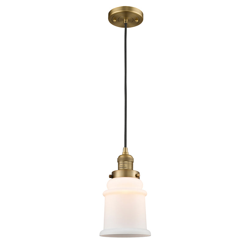 Canton Mini Pendant shown in the Brushed Brass finish with a Matte White shade