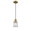 Canton Mini Pendant shown in the Brushed Brass finish with a Clear shade