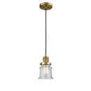 Canton Mini Pendant shown in the Brushed Brass finish with a Seedy shade