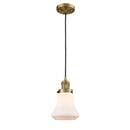 Bellmont Mini Pendant shown in the Brushed Brass finish with a Matte White shade