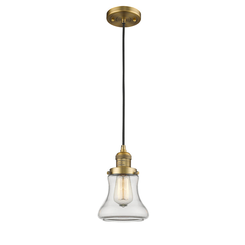 Bellmont Mini Pendant shown in the Brushed Brass finish with a Clear shade