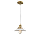 Halophane Mini Pendant shown in the Brushed Brass finish with a Matte White Halophane shade