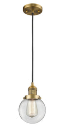 Innovations Lighting Beacon 1-100 watt 6 inch Brushed Brass Mini Pendant with Clear glass 201CBBG2026