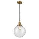 Beacon Mini Pendant shown in the Brushed Brass finish with a Seedy shade