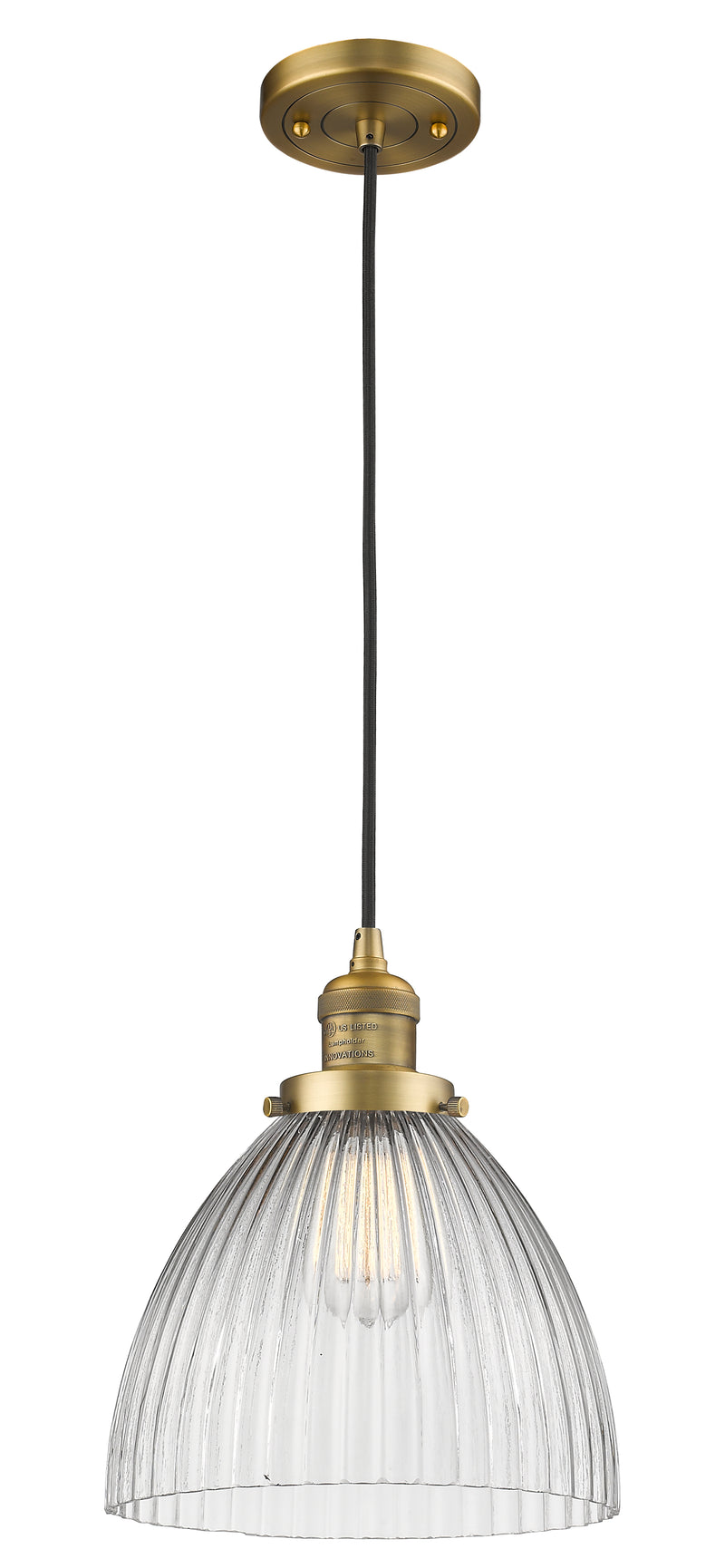 Innovations Lighting Seneca Falls 1-100 watt 9.5 inch Brushed Brass Pendant with Clear glass 201CBBG222