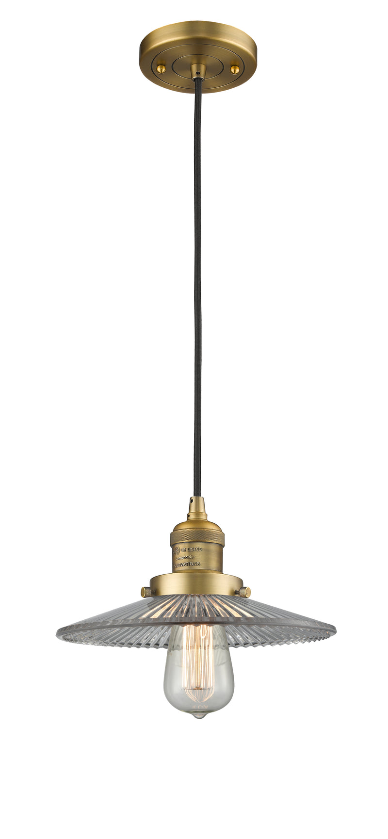 Innovations Lighting Halophane 1-100 watt 10 inch Brushed Brass Mini Pendant with Halophane glass 201CBBG2