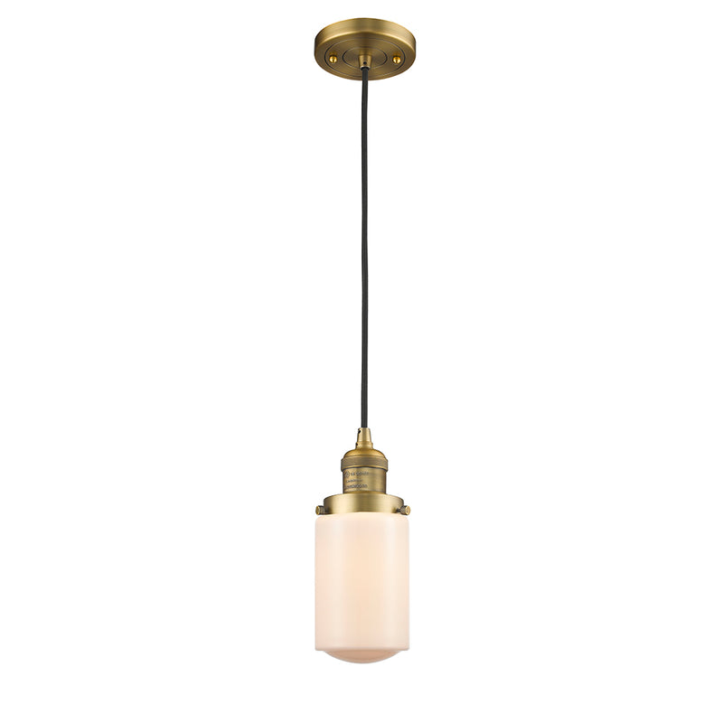 Dover Mini Pendant shown in the Brushed Brass finish with a Matte White shade