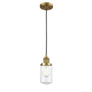 Dover Mini Pendant shown in the Brushed Brass finish with a Clear shade