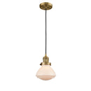 Olean Mini Pendant shown in the Brushed Brass finish with a Matte White shade