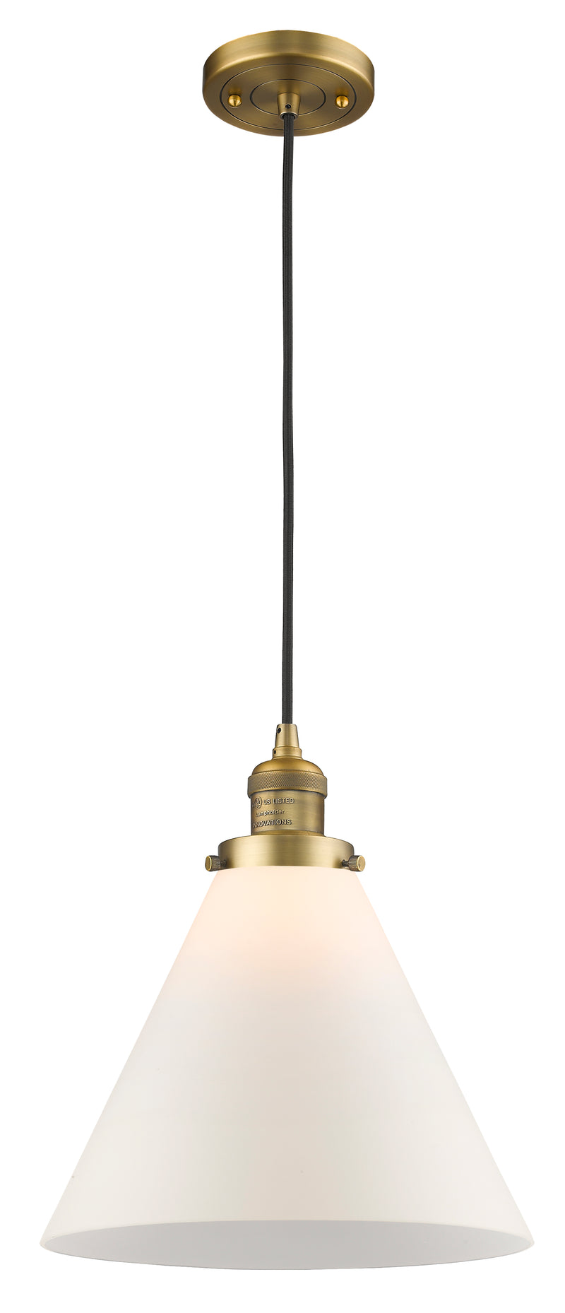 Innovations Lighting X-Large Cone 1-100 watt 12 inch Brushed Brass Mini Pendant with Matte White Cased glass 201CBBG41L