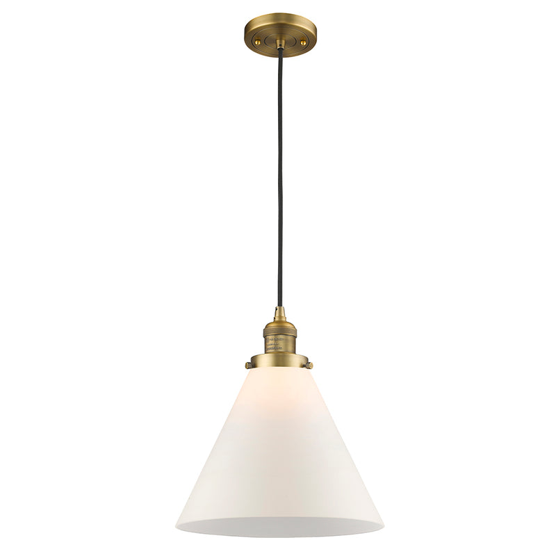 Cone Mini Pendant shown in the Brushed Brass finish with a Matte White shade