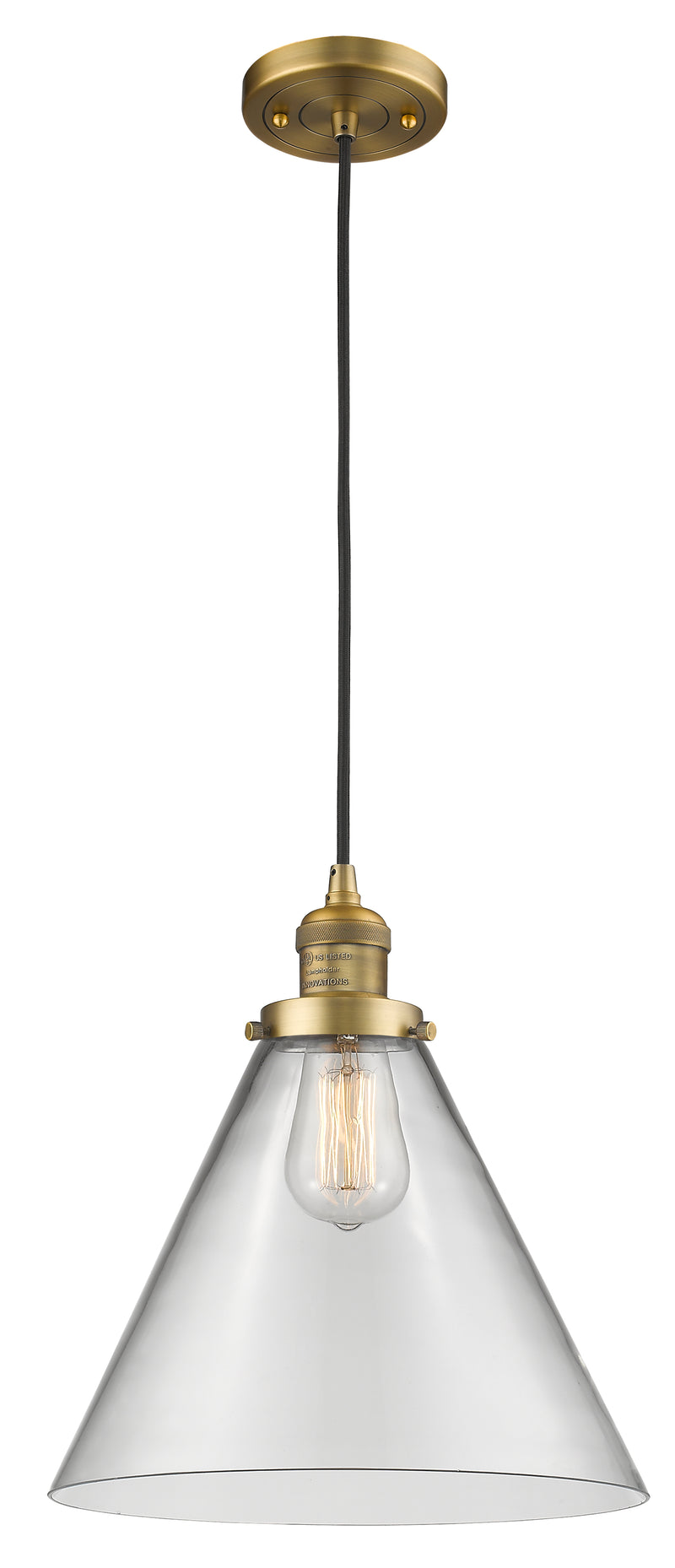 Innovations Lighting X-Large Cone 1-100 watt 12 inch Brushed Brass Mini Pendant with Clear glass 201CBBG42L