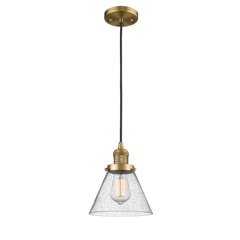 Cone Mini Pendant shown in the Brushed Brass finish with a Seedy shade