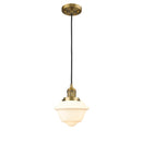 Oxford Mini Pendant shown in the Brushed Brass finish with a Matte White shade