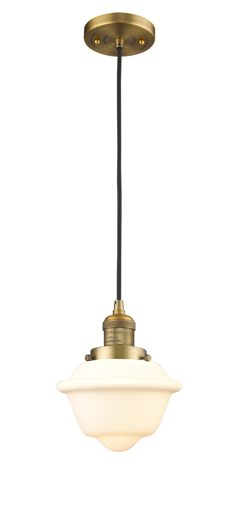 Innovations Lighting Small Oxford 1-100 watt 8 inch Brushed Brass Mini Pendant with Matte White Cased glass 201CBBG531