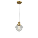 Oxford Mini Pendant shown in the Brushed Brass finish with a Seedy shade