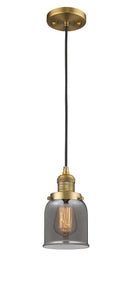 Innovations Lighting Small Bell 1-100 watt 5 inch Brushed Brass Mini Pendant with Smoked glass 201CBBG53