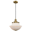 Oxford Mini Pendant shown in the Brushed Brass finish with a Matte White shade