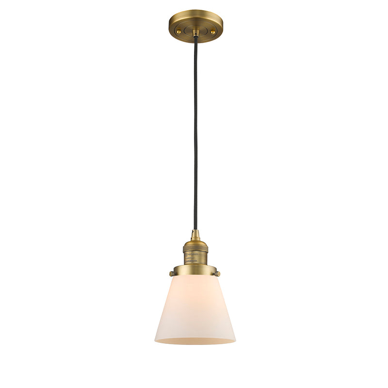 Cone Mini Pendant shown in the Brushed Brass finish with a Matte White shade