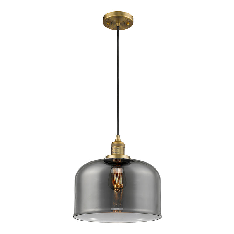 Bell Mini Pendant shown in the Brushed Brass finish with a Plated Smoke shade