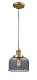 Innovations Lighting Large Bell 1-100 watt 8 inch Brushed Brass Mini Pendant with Smoked glass 201CBBG73