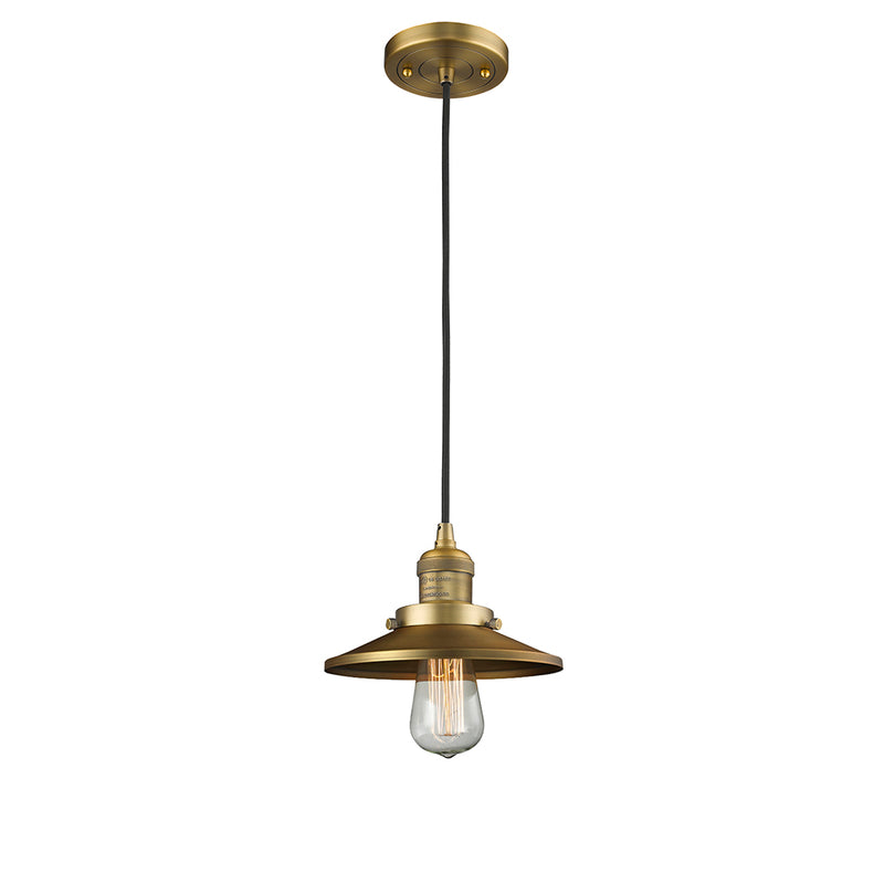 Railroad Mini Pendant shown in the Brushed Brass finish with a Brushed Brass shade