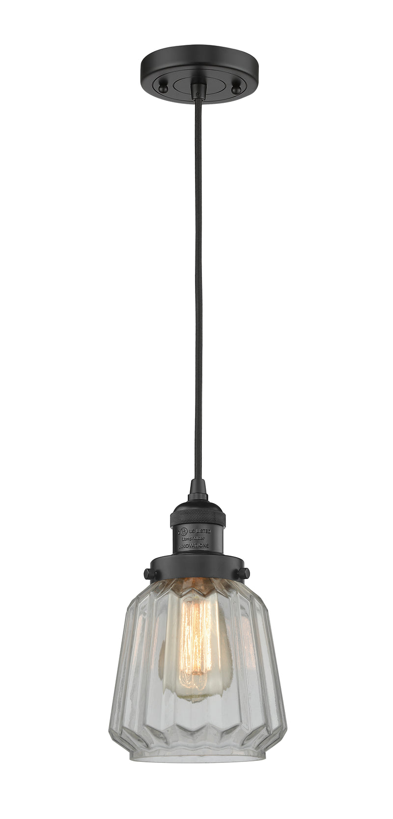 Innovations Lighting Chatham 1-100 watt 6 inch Black Mini Pendant with Clear Fluted glass 201CBKG142