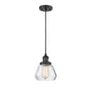 Fulton Mini Pendant shown in the Matte Black finish with a Clear shade