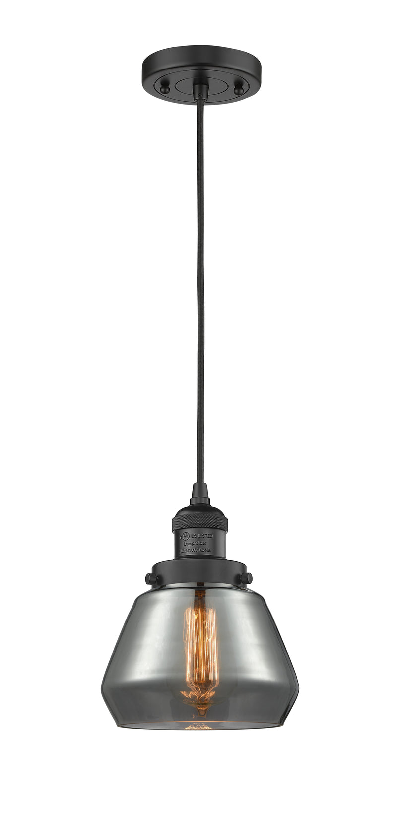 Innovations Lighting Fulton 1-100 watt 7 inch Black Mini Pendant with Smoked glass 201CBKG173