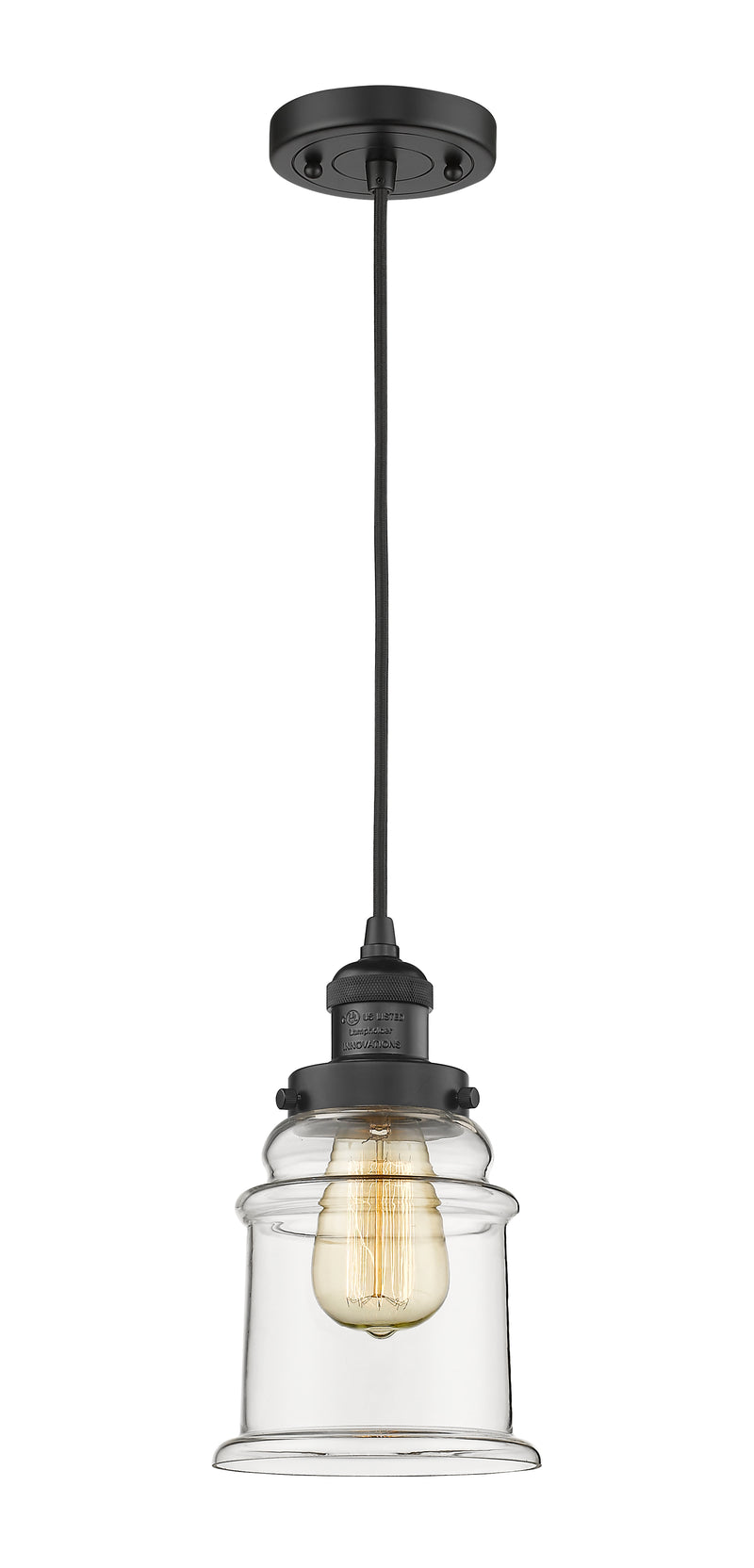 Innovations Lighting Canton 1-100 watt 6.5 inch Black Mini Pendant with Clear glass 201CBKG182