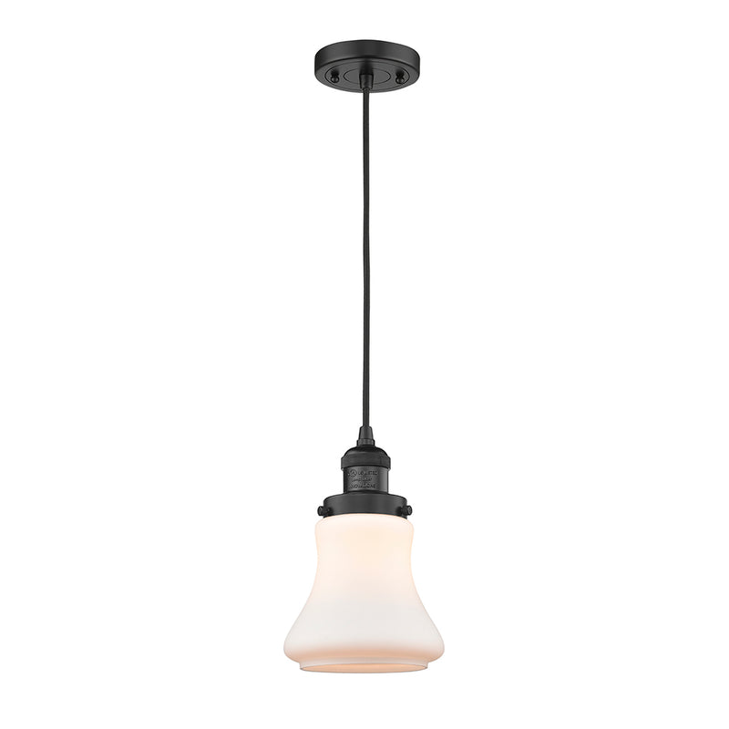 Bellmont Mini Pendant shown in the Matte Black finish with a Matte White shade