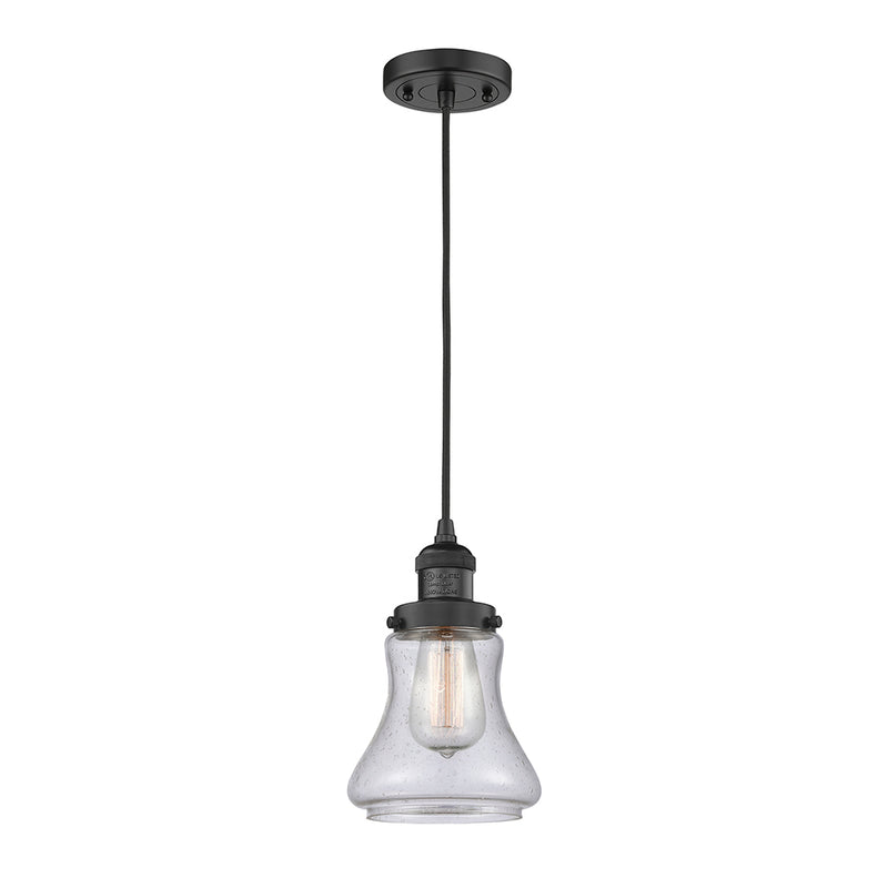 Bellmont Mini Pendant shown in the Matte Black finish with a Seedy shade