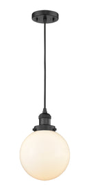 Innovations Lighting Beacon 1-100 watt 8 inch Black Mini Pendant with Matte White Cased glass 201CBKG2018