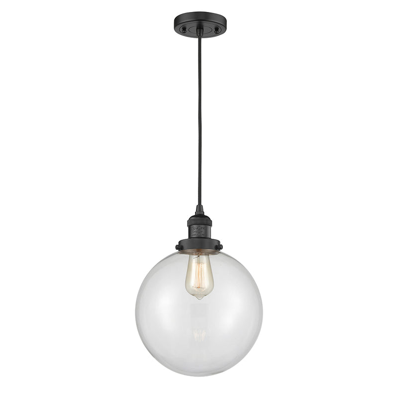 Beacon Mini Pendant shown in the Matte Black finish with a Clear shade